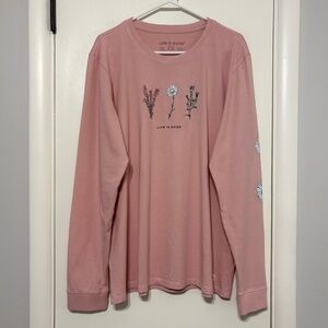Life Is Good Women's L/S Detailed Wildflowers Crusher Tee Shirt Top XXL/2XL Pink